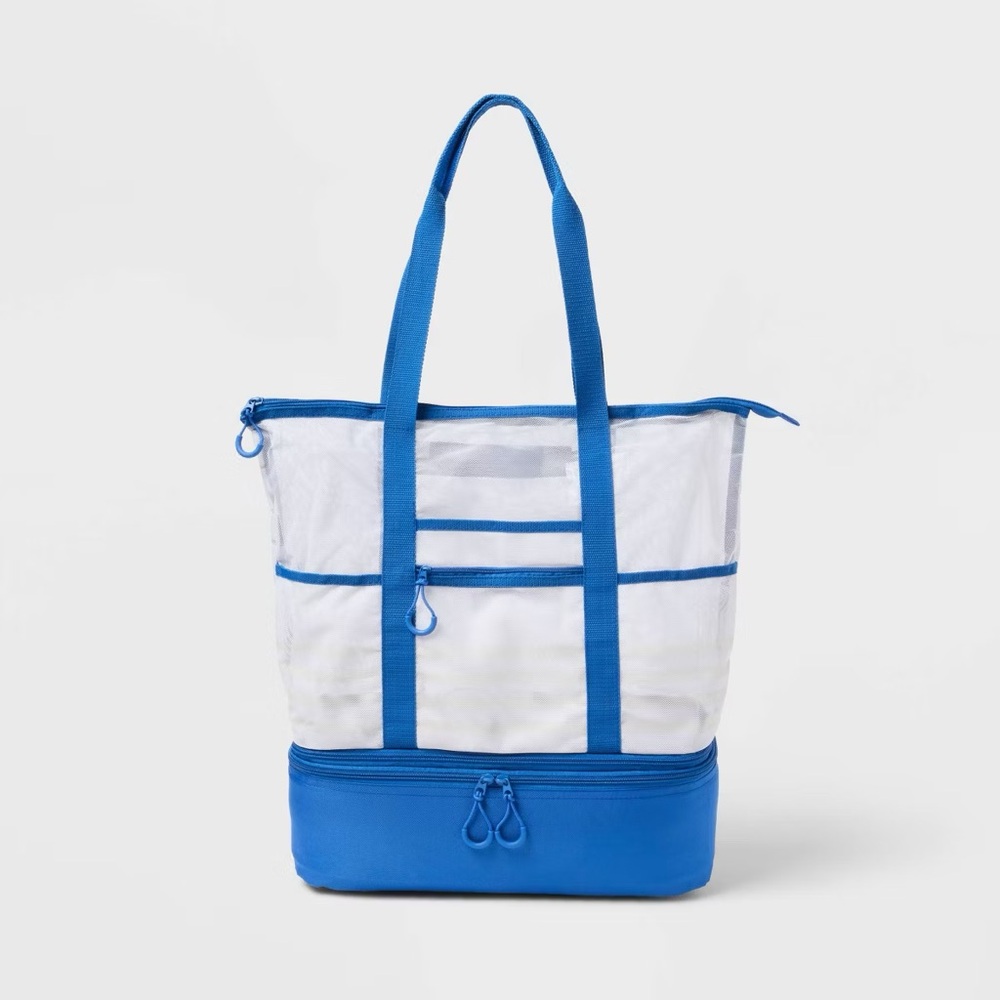Chic Blue and White Tote Bag with detachable cooler and waterproof pocket. NEW!